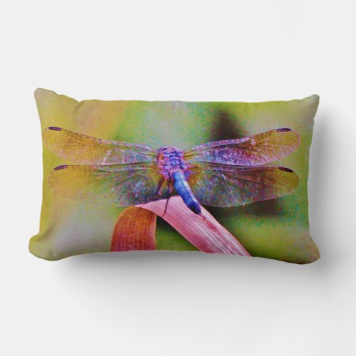 Bright Rainbow Pink Dragonfly Lumbar Pillow