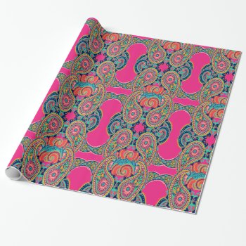 Bright Rainbow Pink Paisley Wrapping Paper by its_sparkle_motion at Zazzle
