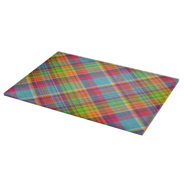 Bright Rainbow Plaid Cutting Board (Corner)