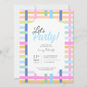 Bright Rainbow Plaid Invite - Colourful Pastel