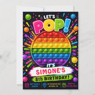 Bright Rainbow Pop It Fun Fidget Toy Birthday Invitation