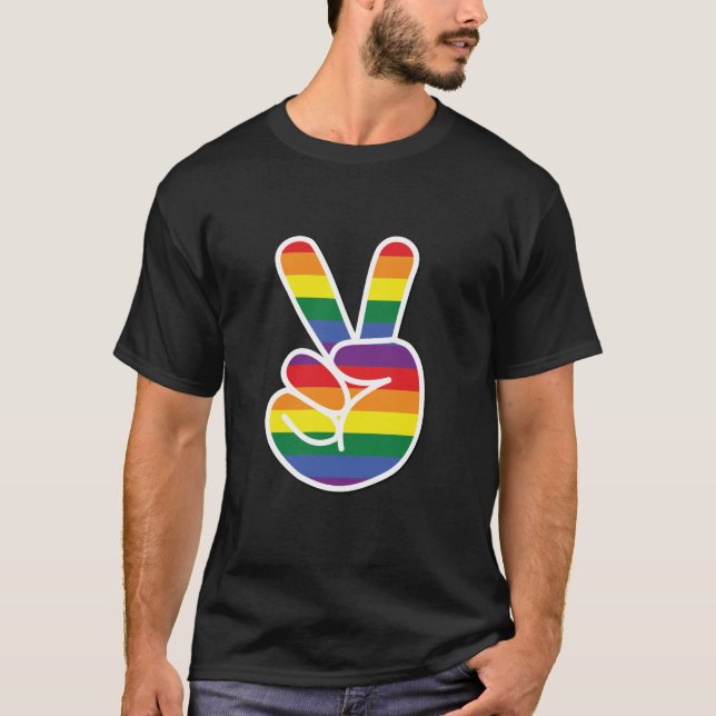 Bright Rainbow Pride Peace Sign T-Shirt (Front)