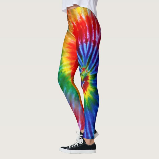 Bright Rainbow Psychedelic Tie Dye High Visibility Leggings (Left)