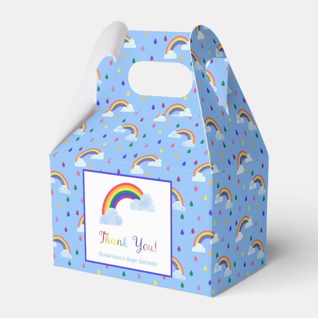 Bright Rainbow Rain Drop Sprinkles Baby Shower Favor Boxes (Front Side)