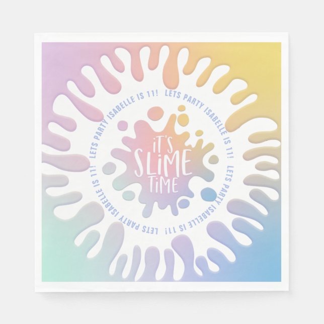 Bright rainbow slime party napkins (Front)