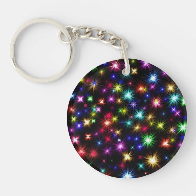 Bright Rainbow Sparkles, Stars & Fireworks Keychain (Front)
