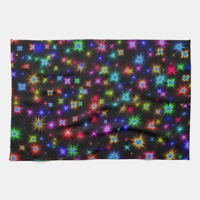 Bright Rainbow Sparkles, Stars & Fireworks Kitchen Towel (Horizontal)