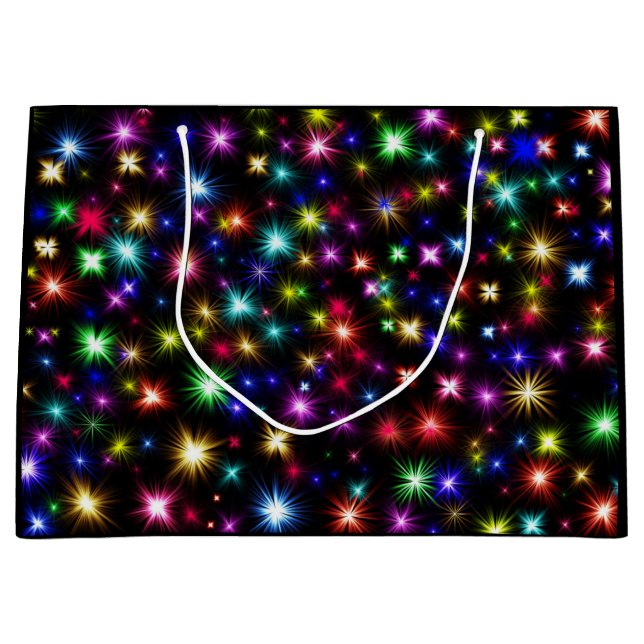 Bright Rainbow Sparkles, Stars & Fireworks Large Gift Bag (Front)