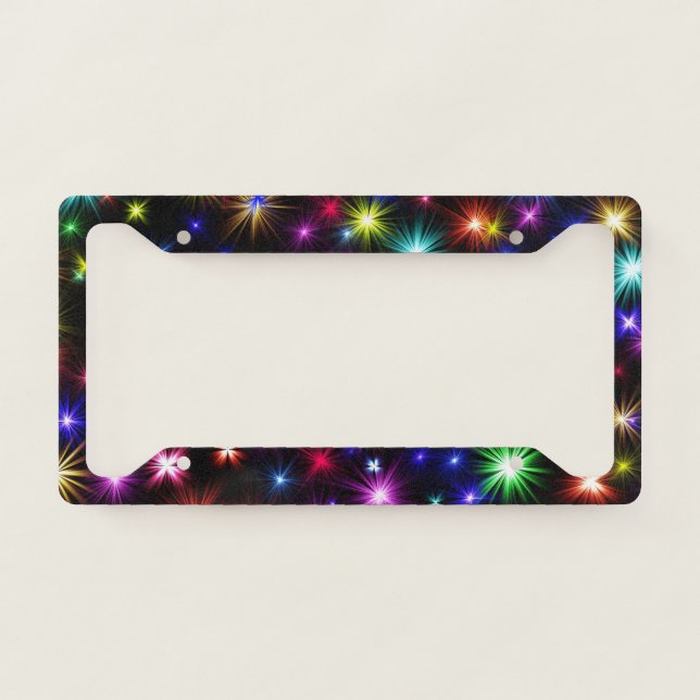 Bright Rainbow Sparkles, Stars & Fireworks License Plate Frame (Front)