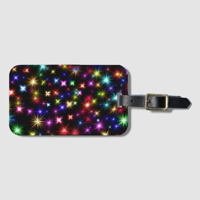 Bright Rainbow Sparkles, Stars & Fireworks Luggage Tag (Front Horizontal)
