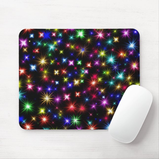 Bright Rainbow Sparkles, Stars & Fireworks Mouse Pad (With Mouse)