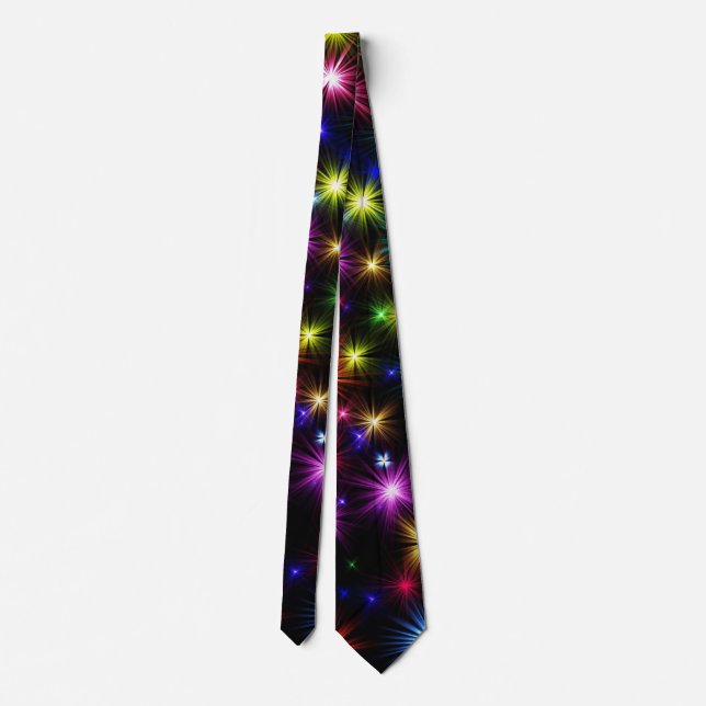 Bright Rainbow Sparkles, Stars & Fireworks Neck Tie (Back)