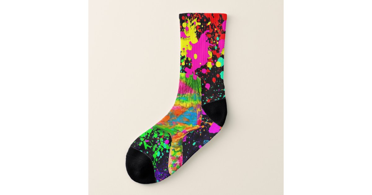 Bright Rainbow Splatter Paint Socks | Zazzle