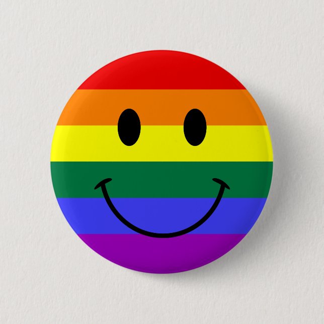 Bright Rainbow Stripe Face Pinback Button (Front)