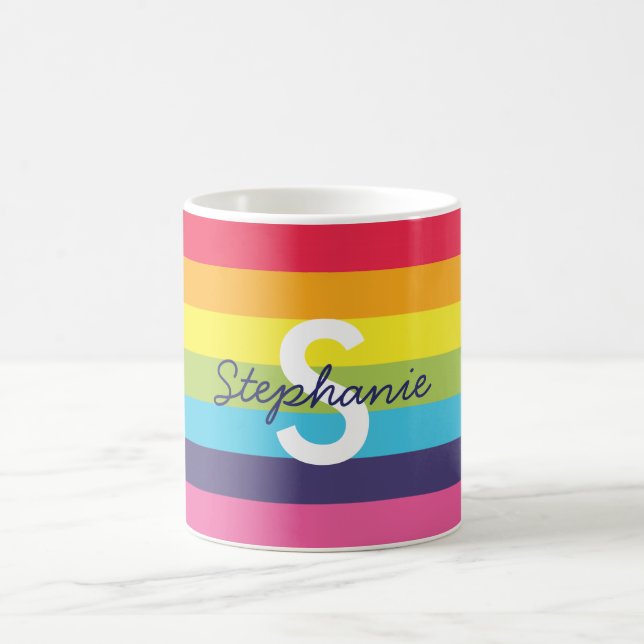 Bright Rainbow Stripe Initial Name Mug (Center)