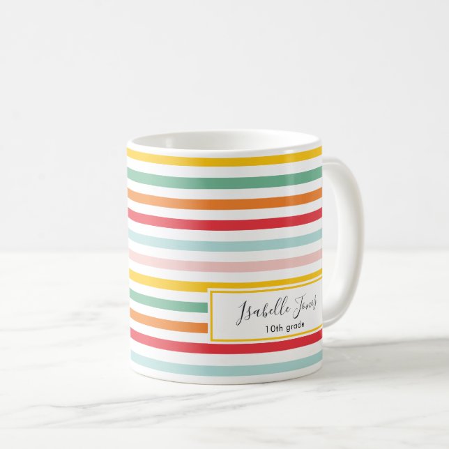 bright rainbow stripe school college  coffee  coffee mug (Front Right)
