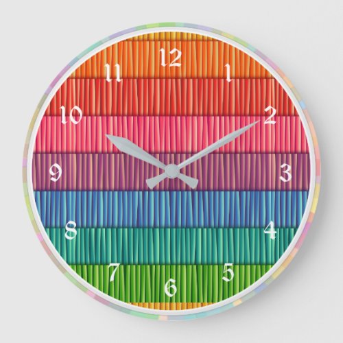 Bright Rainbow Striped Pattern Large Clock
