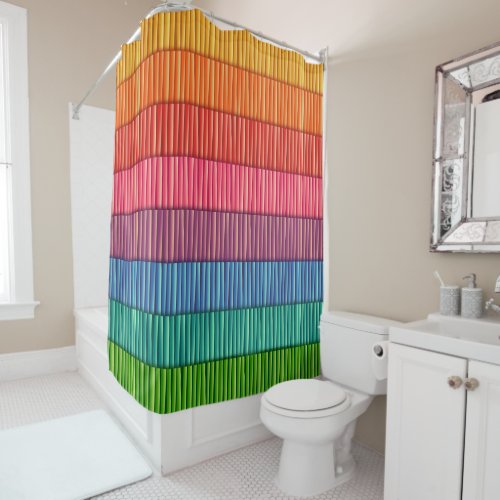 Bright Rainbow Striped Pattern Shower Curtain