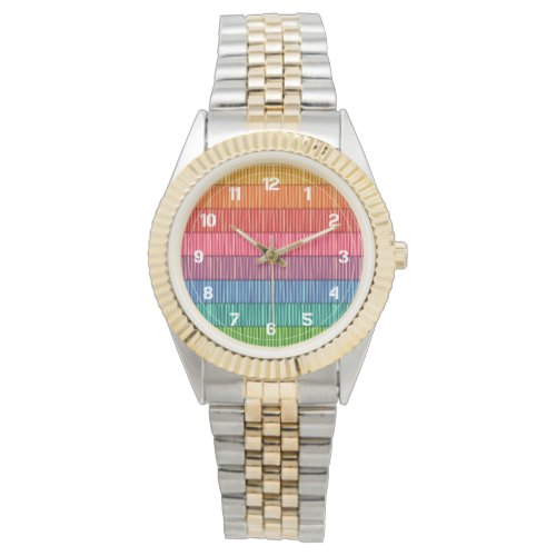 Bright Rainbow Striped Pattern Watch