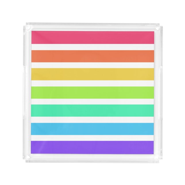 Bright rainbow stripes acrylic tray (Front)