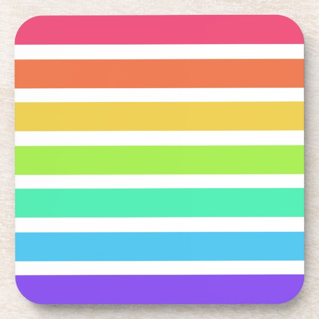 Bright rainbow stripes beverage coaster (Front)