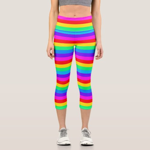 Bright Rainbow Stripes Capri Leggings
