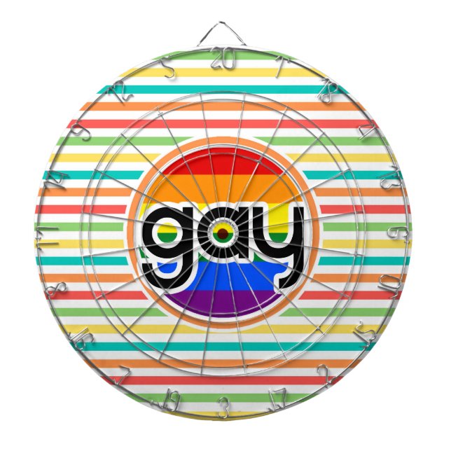 Bright Rainbow Stripes, Gay Dartboard With Darts (Front)