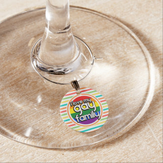 Bright Rainbow Stripes, Gay Family Wine Charm
