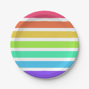 Bright rainbow stripes paper plates