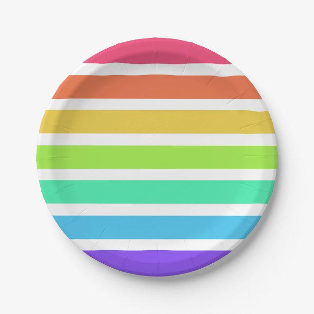 Bright rainbow stripes paper plates (Front)