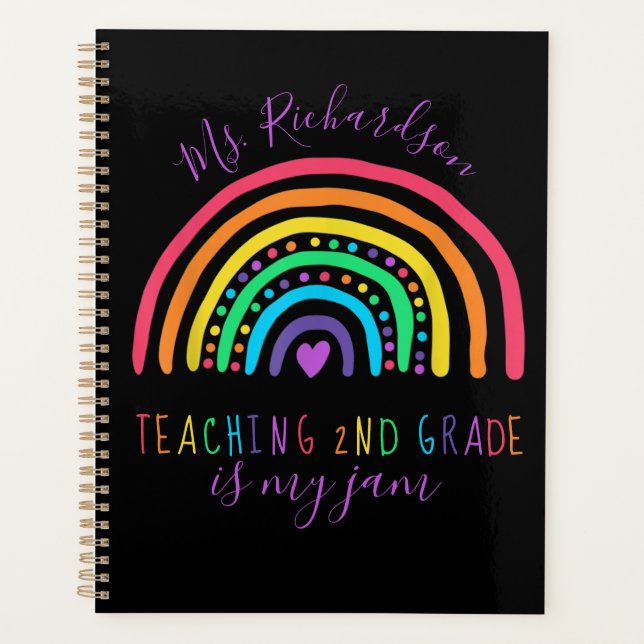 Bright Rainbow Teaching is my Jam Teacher Planner (Front)