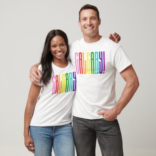 Bright Rainbow Text LGBTQ Calgary Pride LGBT T_Shirt