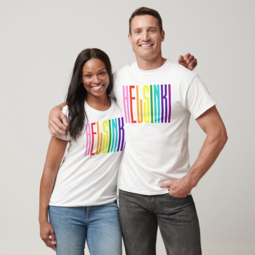 Bright Rainbow Text LGBTQ Helsinki Gay Pride LGBT T_Shirt