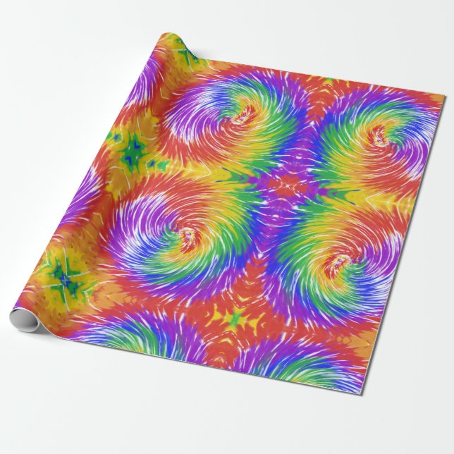 Bright Rainbow Tie Dye Swirl Wrapping Paper (Unrolled)