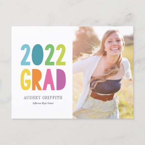 Bright Rainbow Type Grad 2022 Photo Party Invitation Postcard
