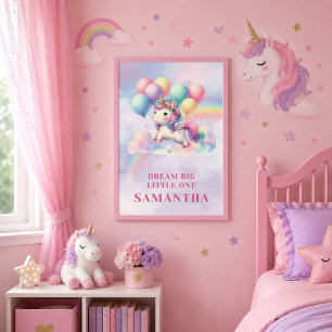 Bright Rainbow Unicorn Framed Canvas Kids Decor