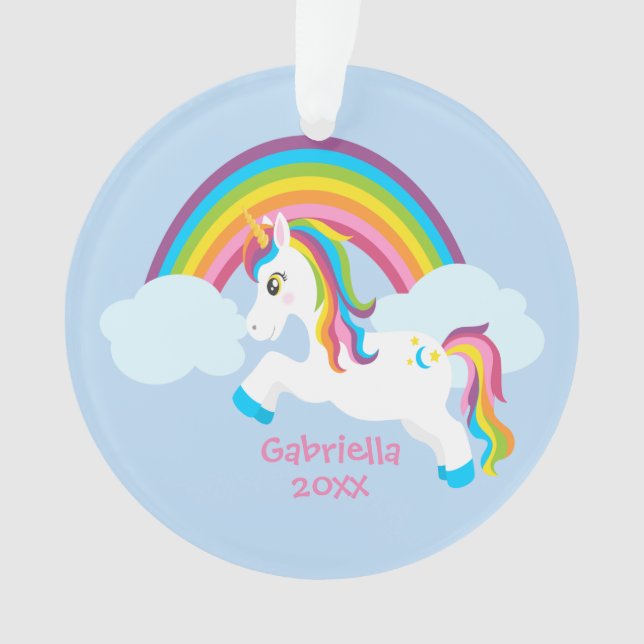 Bright Rainbow Unicorn Ornament (Front)