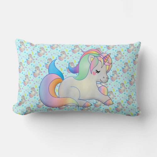 Bright Rainbow Unicorn Pony Colorful Lumbar Pillow