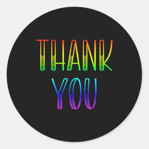 Bright Rainbow Whimsical Thank You Black Classic Round Sticker