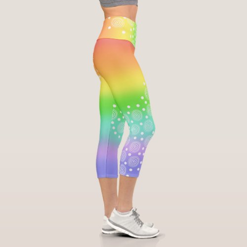 Bright Rainbow with Circles Capri Leggings