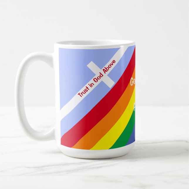 Bright Rainbow With Crosses Inspirational Cute Coffee Mug (Left)