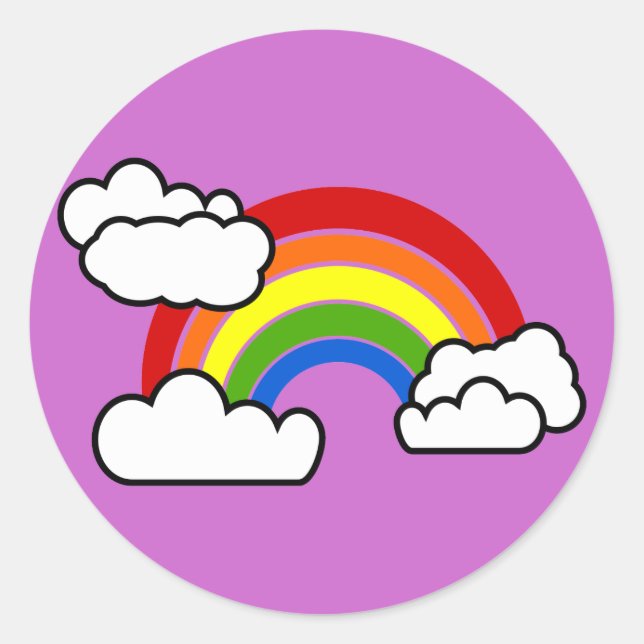 Bright Rainbow with Fluffy White Clouds Classic Round Sticker (Front)