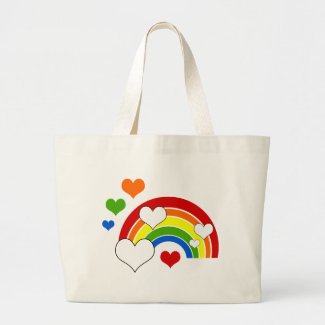 Bright Rainbow with Hearts Canvas Bag