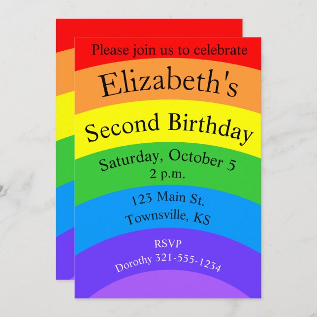 Bright Rainbow with Personalized Fields Invitation (Front/Back)