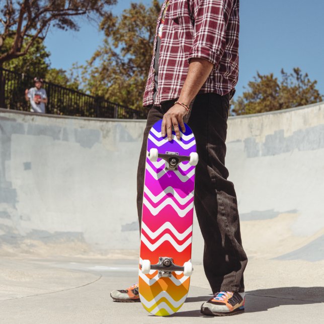 Bright Rainbow with White Zig Zag Line Art Skateboard (Outdoor 2)