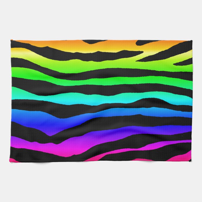 Bright Rainbow Zebra Stripes Kitchen Towel