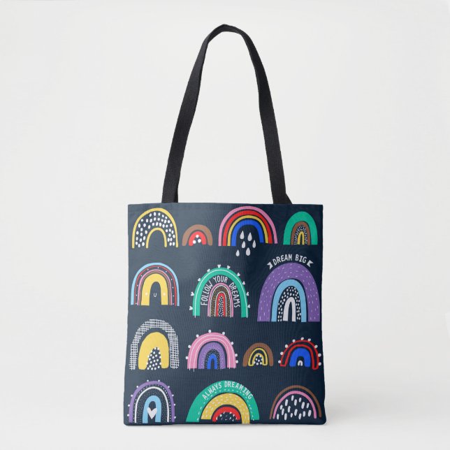 Bright rainbows on a dark background. Cute illustr Tote Bag (Front)