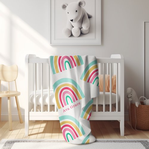 Bright Rainbows with Babys Name Colorful Sherpa Blanket