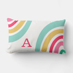 Bright Rainbows with Child's Monogram Colorful Lumbar Pillow