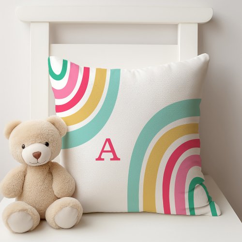 Bright Rainbows with Childs Monogram Colorful Throw Pillow